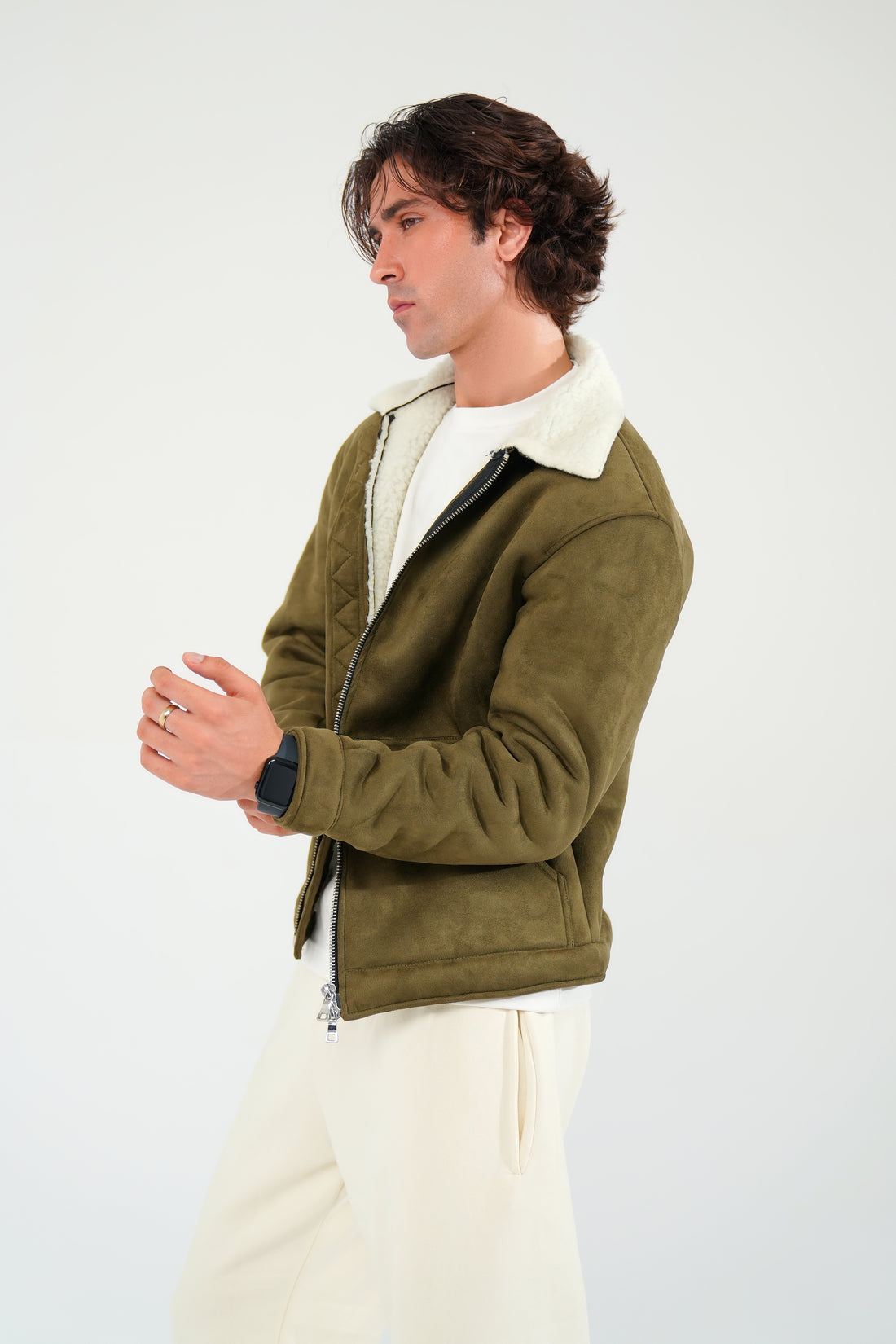 Olive Green Premium Suede Jacket